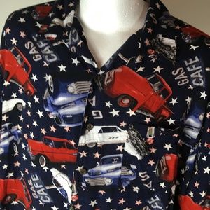 GEORGE mens navy/red vintage cars design shirt